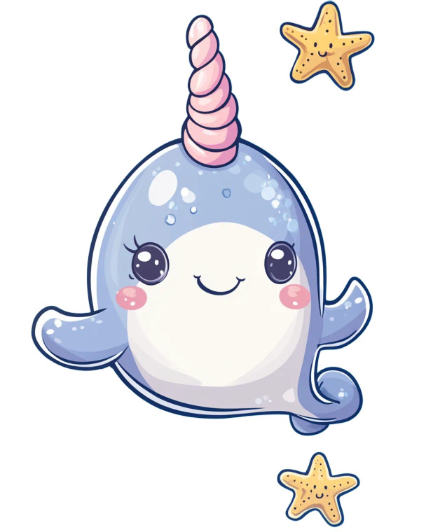 Cute Kawaii Narwal Illustration Vinyl Car Decal Sticker – Waterproof & UV-Resistant 4.0"