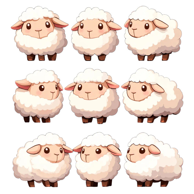 Cute Marshmallow Sheep Character Sheet Vinyl Car Decal Sticker – Waterproof & UV-Resistant 4.0"