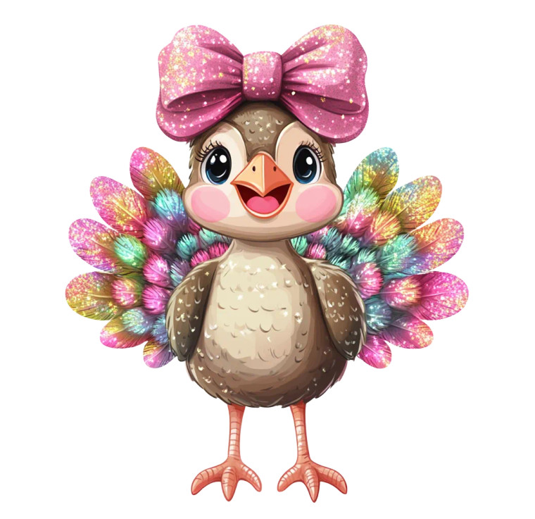 Cute Turkey Pink Bow Vinyl Car Decal Sticker – Waterproof & UV-Resistant 4.12"