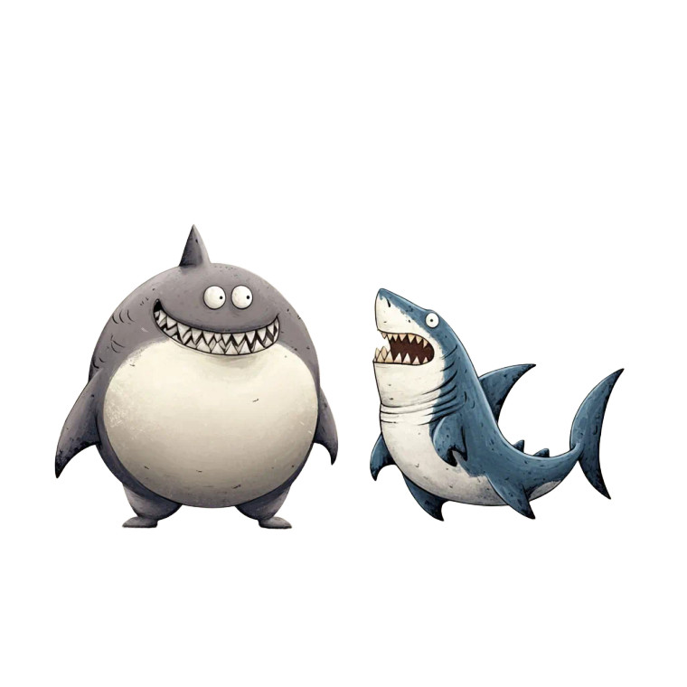 Fat Lean Sharks Comic Vinyl Car Decal Sticker – Waterproof & UV-Resistant 4.0"