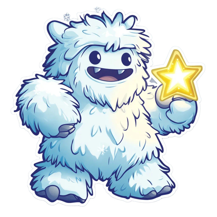 Friendly Yeti Christmas Star Vinyl Car Decal Sticker – Waterproof & UV-Resistant 4.0"