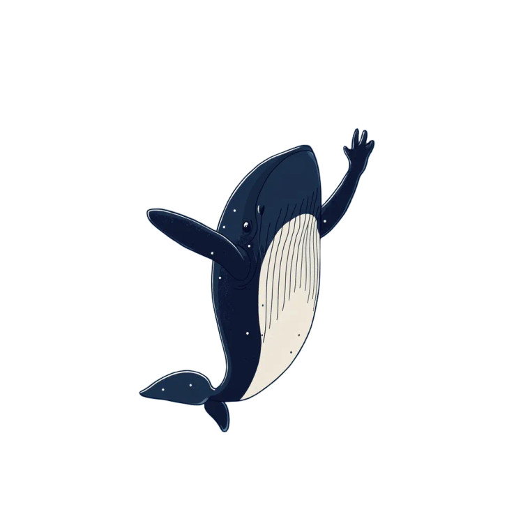 Happy Humpback Whale Waving Vinyl Car Decal Sticker – Waterproof & UV-Resistant 4.0"