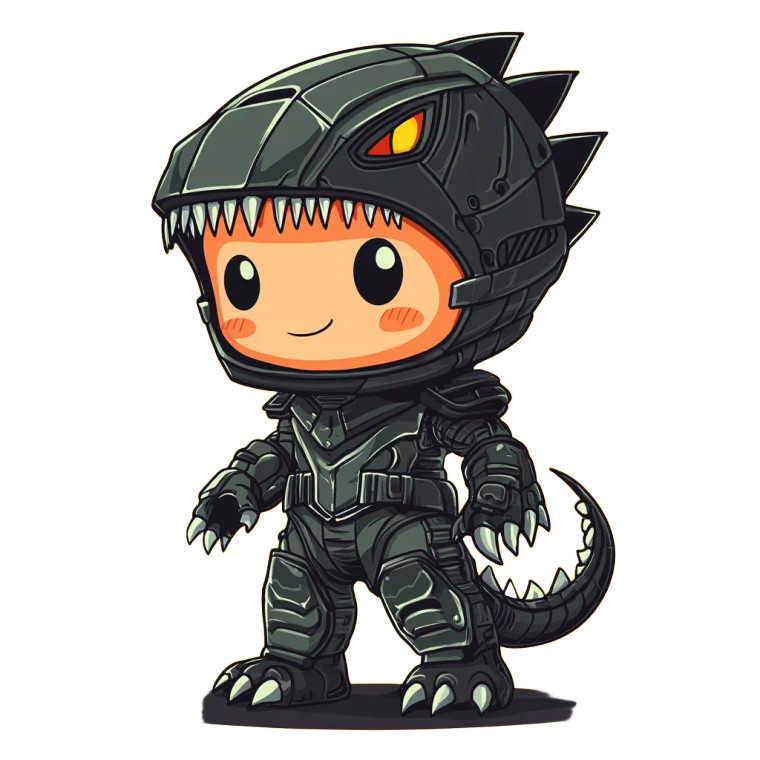 Japanese Chibi Dinosaur Suit Vinyl Car Decal Sticker – Waterproof & UV-Resistant 4.0"