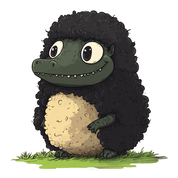 Kawaii Crocodile Black Wool Vinyl Car Decal Sticker – Waterproof & UV-Resistant 4.0"
