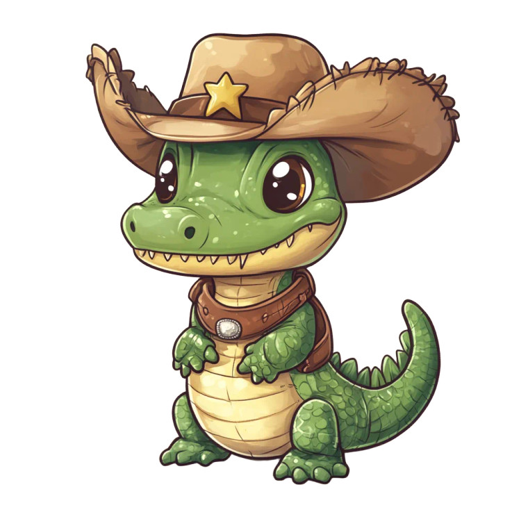 Kawaii Crocodile Cowboy Hat Vinyl Car Decal Sticker – Waterproof & UV-Resistant 4.0"