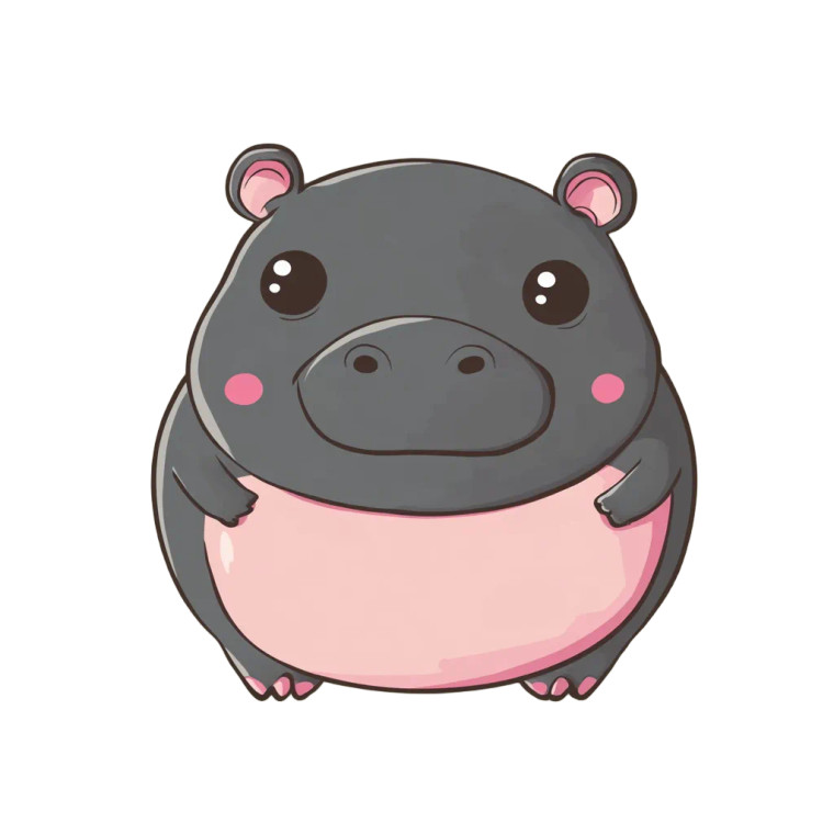 Kawaii Pygmy Hippo Gray Pink Vinyl Car Decal Sticker – Waterproof & UV-Resistant 4.0"