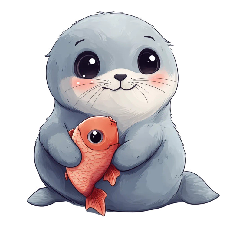 Kawaii Seal Pup Fish Plushie Vinyl Car Decal Sticker – Waterproof & UV-Resistant 4.0"
