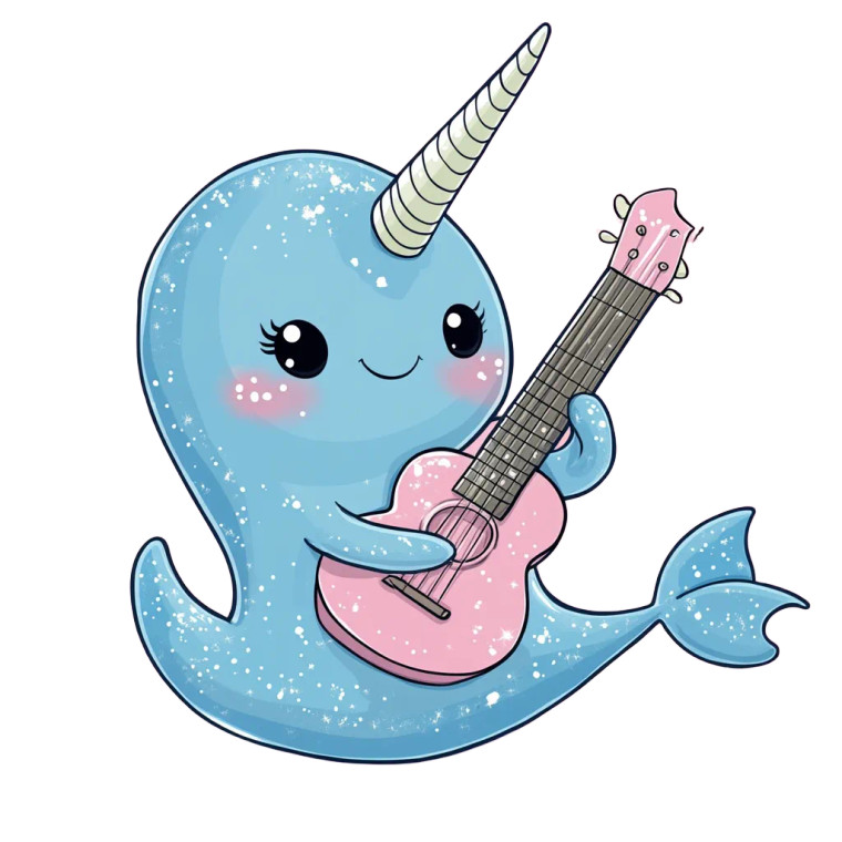 Narwhal Ukulele Pink Background Vinyl Car Decal Sticker – Waterproof & UV-Resistant 4.0"