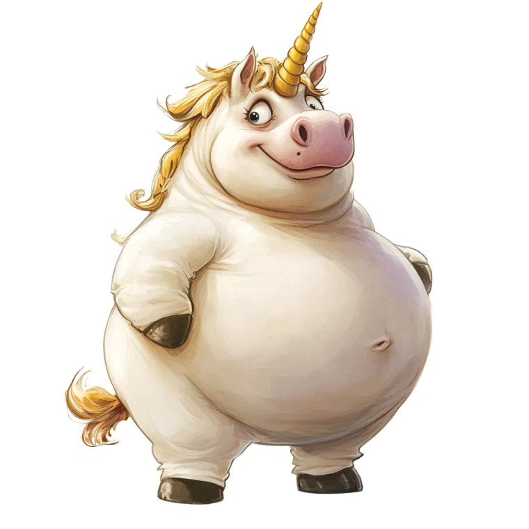 Obese Unicorn Illustration Vinyl Car Decal Sticker – Waterproof & UV-Resistant 4.0"