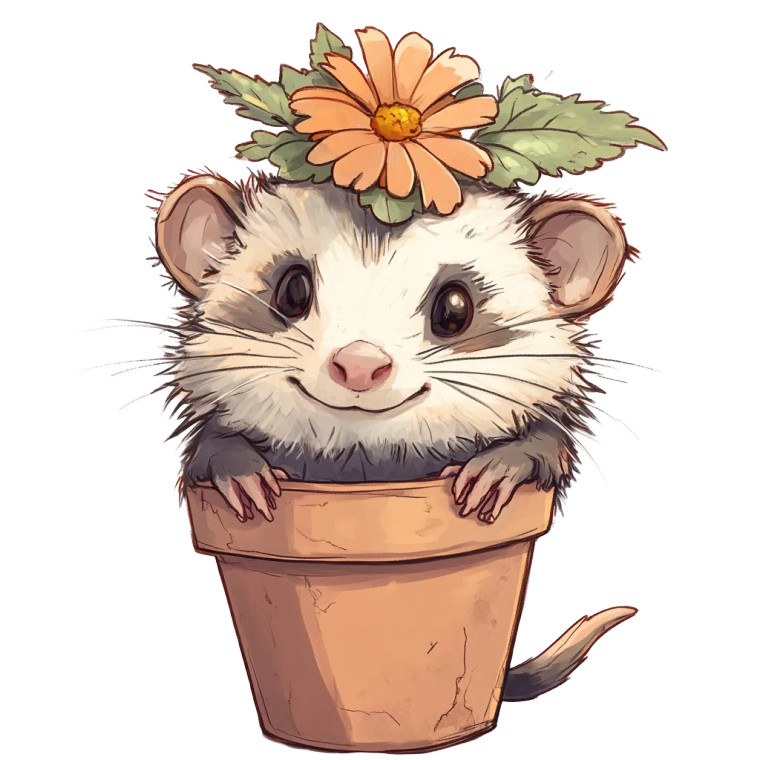 Opossum Plant Pot Flower Anime Vinyl Car Decal Sticker – Waterproof & UV-Resistant 4.0"