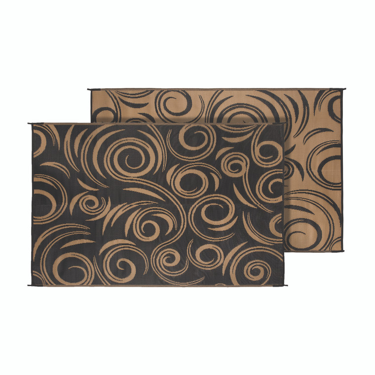 Faulkner 12x9 Ft Patio Mat | Swirl Design, Reversible Polypropylene Fabric | UV Mold Mildew Resistant