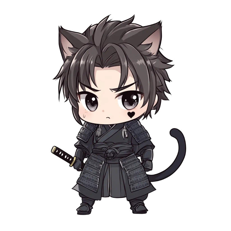 Samurai Cat Boy Chibi Vinyl Car Decal Sticker – Waterproof & UV-Resistant 4.0"