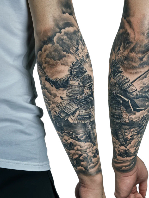 Samurai Sleeve Realistic Tattoo Vinyl Car Decal Sticker – Waterproof & UV-Resistant 4.0"