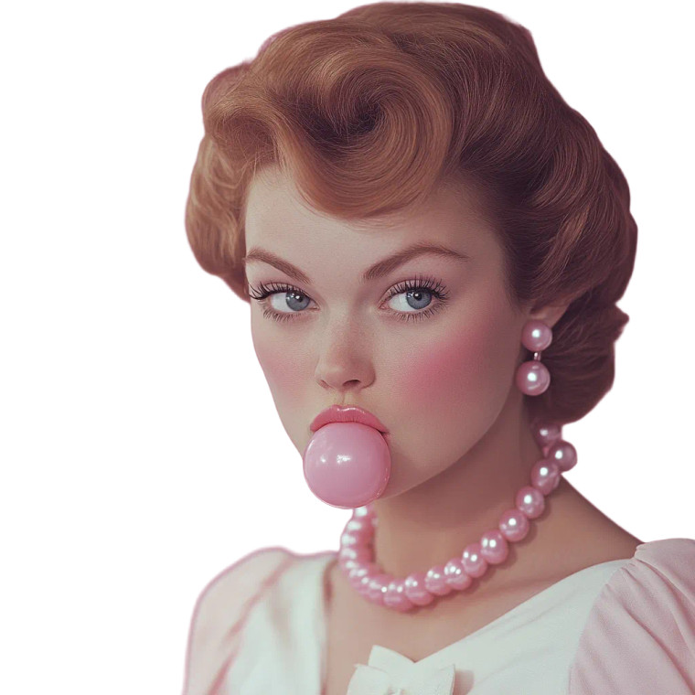 1950S Woman Pink Gum Vinyl Car Decal Sticker – Waterproof & UV-Resistant 4.0"