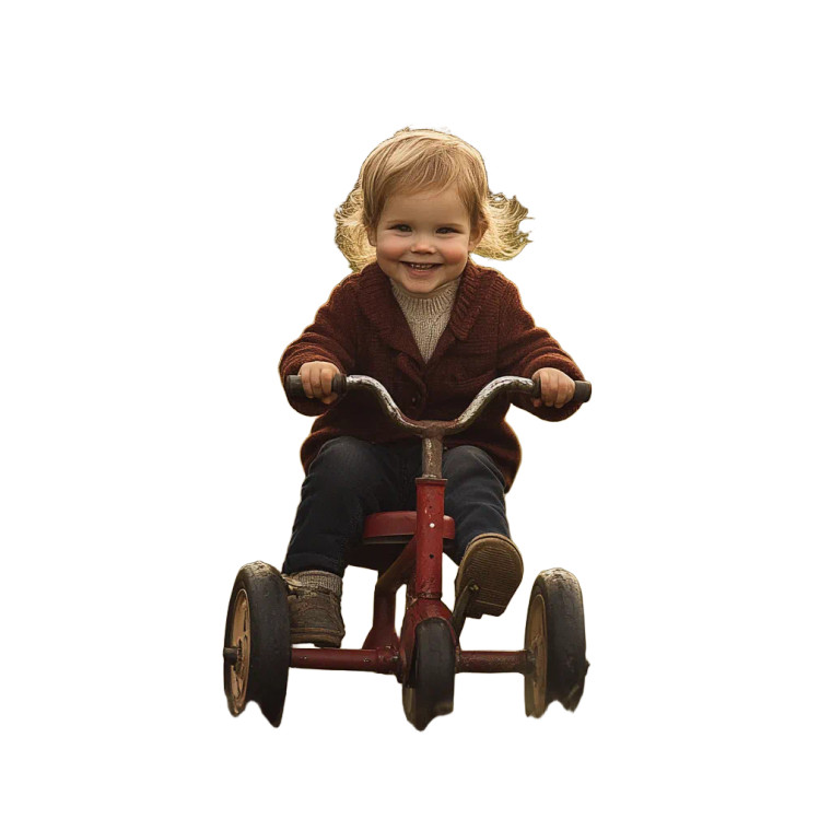Child Vintage Tricycle Smiling Vinyl Car Decal Sticker – Waterproof & UV-Resistant 4.0"