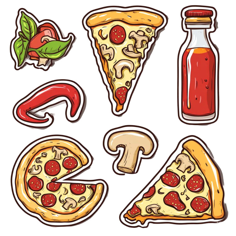 Pizza Sticker Set Vinyl Car Decal Sticker – Waterproof & UV-Resistant 4.0"