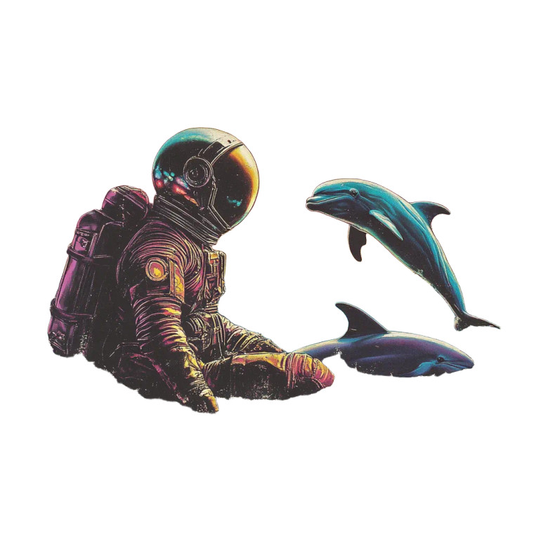 Psychedelic Sea Dolphins Spaceman Vinyl Car Decal Sticker – Waterproof & UV-Resistant 4.0"