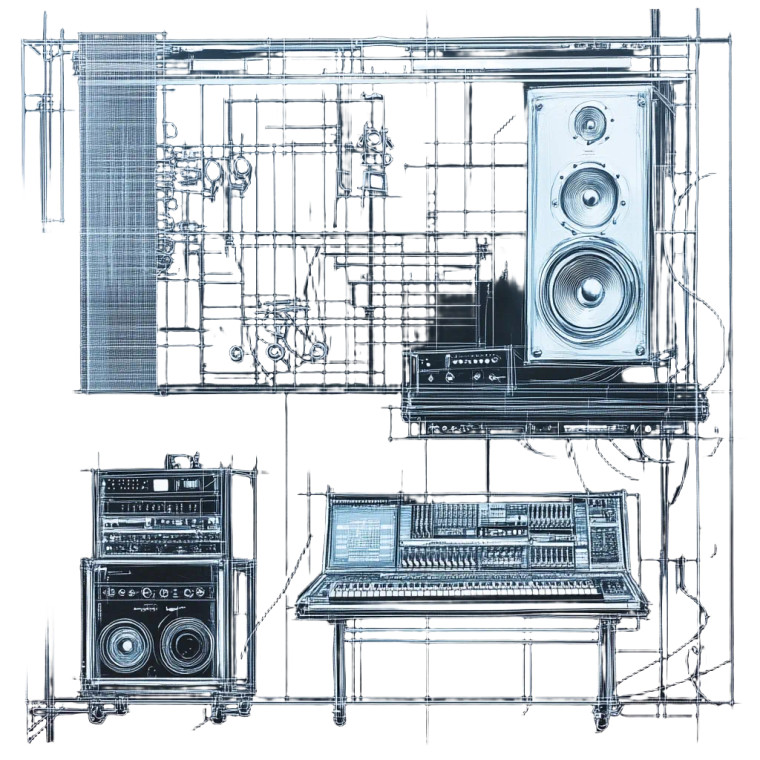Recording Studio Blueprint Sketch Vinyl Car Decal Sticker – Waterproof & UV-Resistant 4.0"