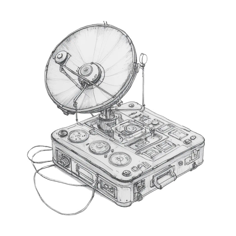 Retrofuturist Satellite Suitcase Vinyl Car Decal Sticker – Waterproof & UV-Resistant 4.0"