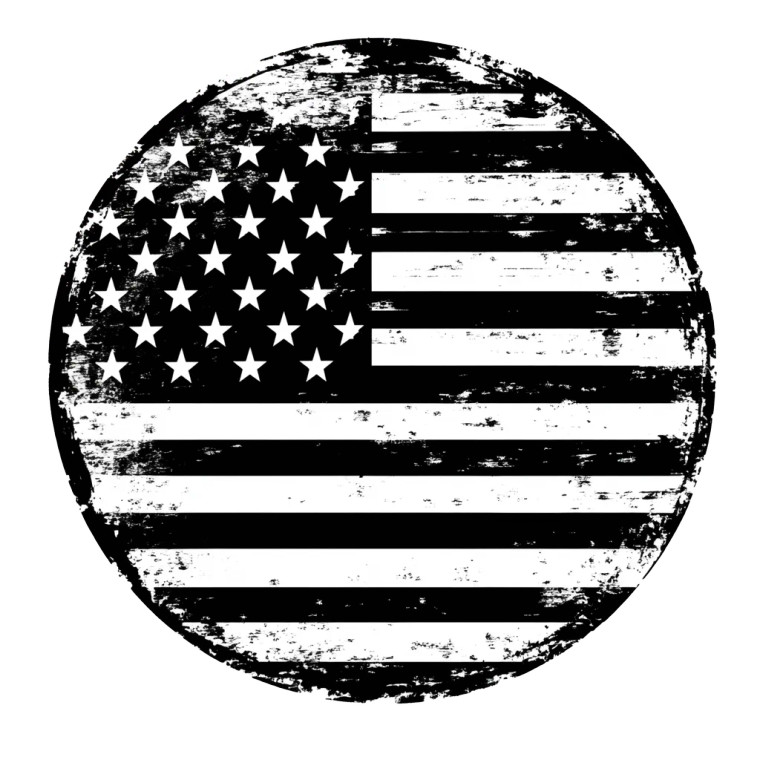 Round American Flag Black White Vinyl Car Decal Sticker – Waterproof & UV-Resistant 4.0"