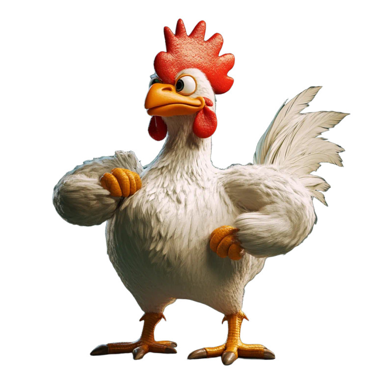 Toony Muscular Chicken Vinyl Car Decal Sticker – Waterproof & UV-Resistant 4.0"