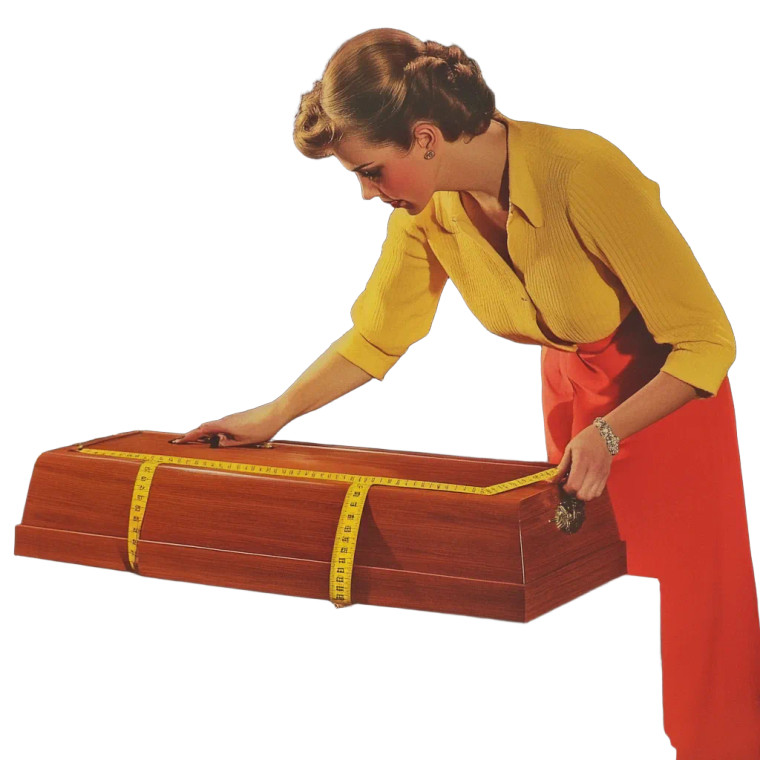 Vintage Ad Woman Casket Vinyl Car Decal Sticker – Waterproof & UV-Resistant 4.0"