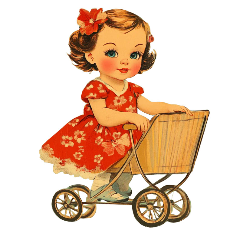 Vintage Girl Trolley Vinyl Car Decal Sticker – Waterproof & UV-Resistant 4.0"