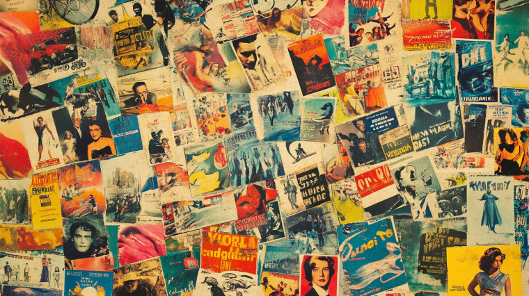 Vintage Movie Posters Collage Vinyl Car Decal Sticker – Waterproof & UV-Resistant 7.14"