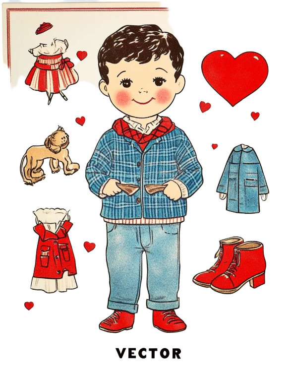 Vintage Paper Doll Boy Vinyl Car Decal Sticker – Waterproof & UV-Resistant 4.0"