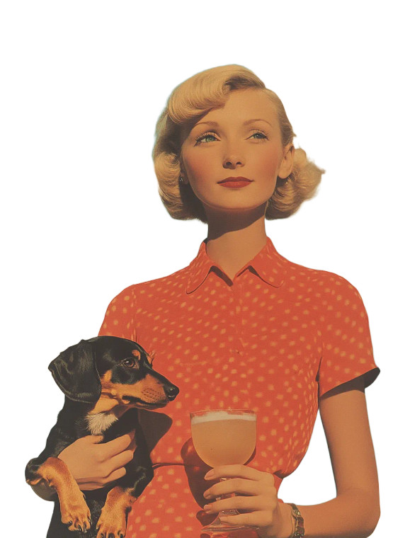 Vintage Postcard Woman Dog Cocktail Vinyl Car Decal Sticker – Waterproof & UV-Resistant 4.11"