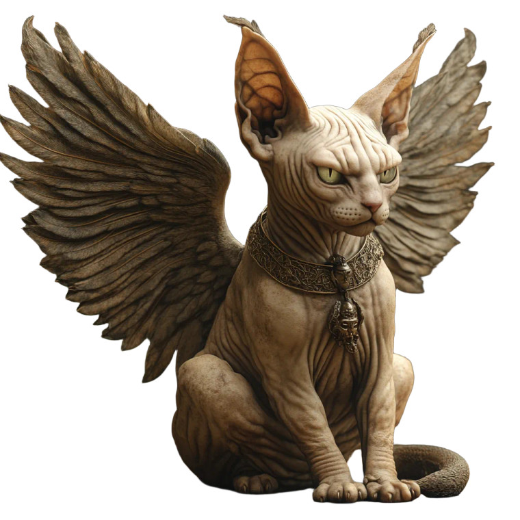 Winged Hairless Sphinx Cat Vinyl Car Decal Sticker – Waterproof & UV-Resistant 4.0"