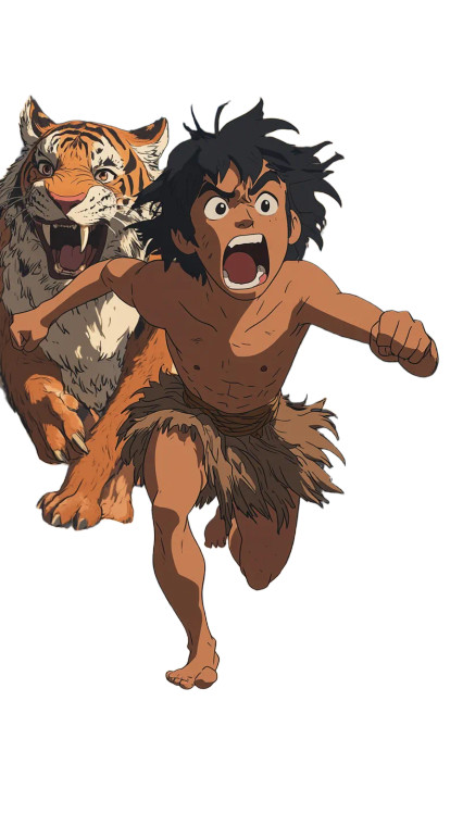 Caveman Flees Tiger Vinyl Car Decal Sticker – Waterproof & UV-Resistant 8"