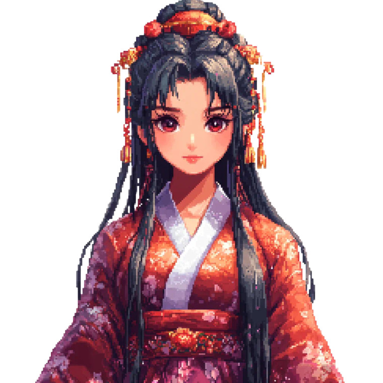 Pixel Chinese Girl Vinyl Car Decal Sticker – Waterproof & UV-Resistant 8"