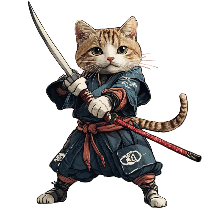 Bushido Cat Vinyl Car Decal Sticker – Waterproof & UV-Resistant 8"