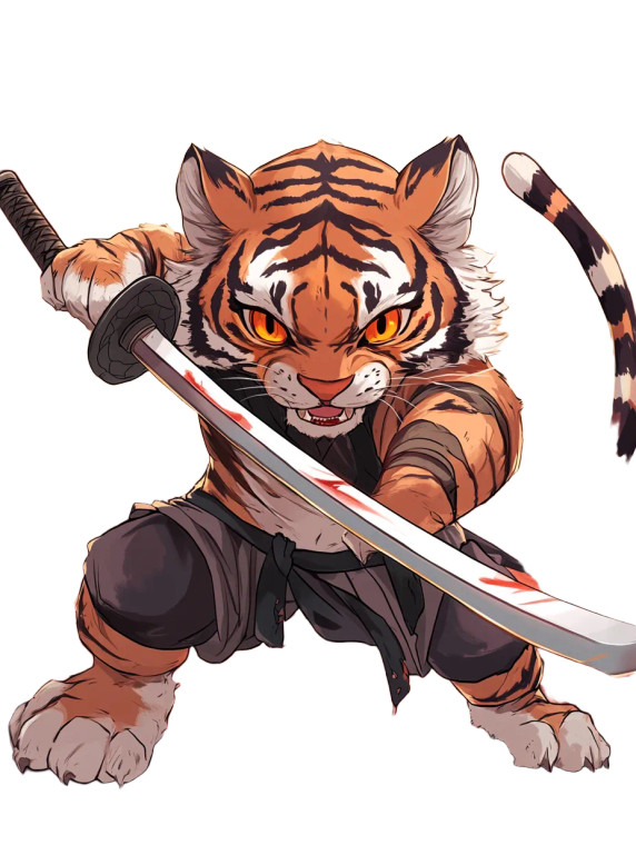 Chibi Tiger Warrior Vinyl Car Decal Sticker – Waterproof & UV-Resistant 8"