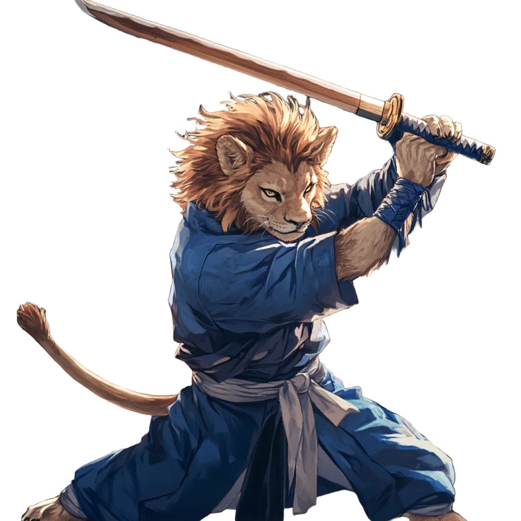 Lion Samurai Training Vinyl Car Decal Sticker – Waterproof & UV-Resistant 8"