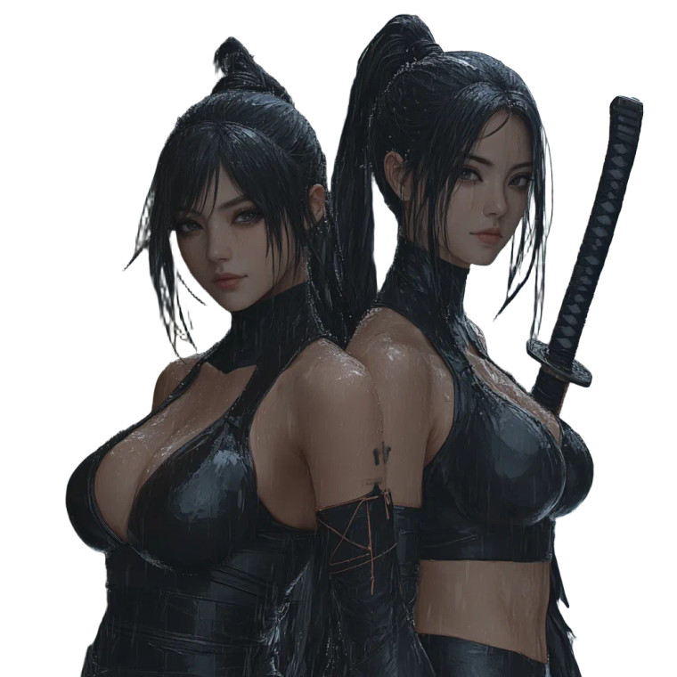 Female Ninjas Rain Vinyl Car Decal Sticker – Waterproof & UV-Resistant 8"