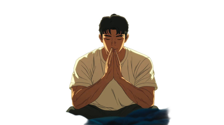 Praying Anime Man Vinyl Car Decal Sticker – Waterproof & UV-Resistant 8"