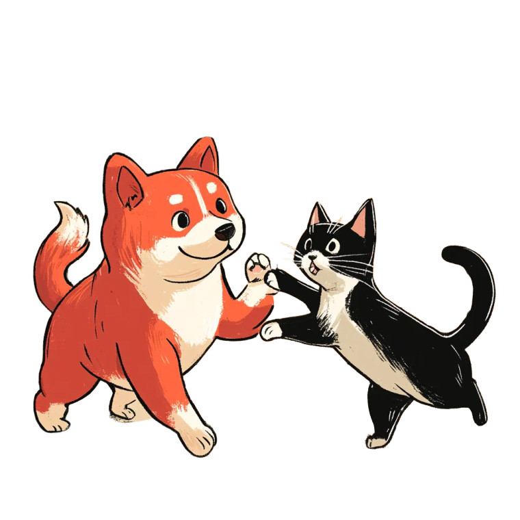 Playful Shiba And Cat V2 Vinyl Car Decal Sticker – Waterproof & UV-Resistant 8"