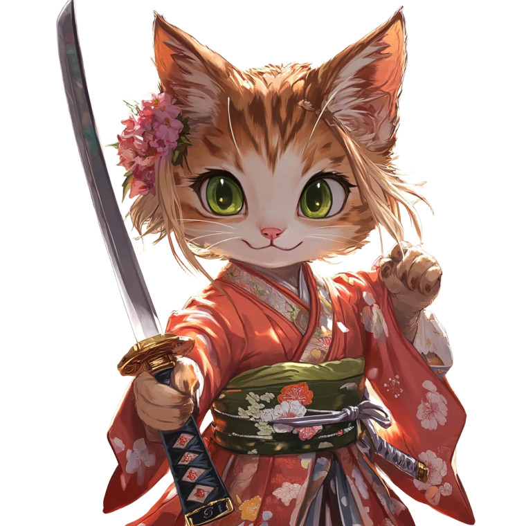 Sakura Cat Warrior Vinyl Car Decal Sticker – Waterproof & UV-Resistant 8"