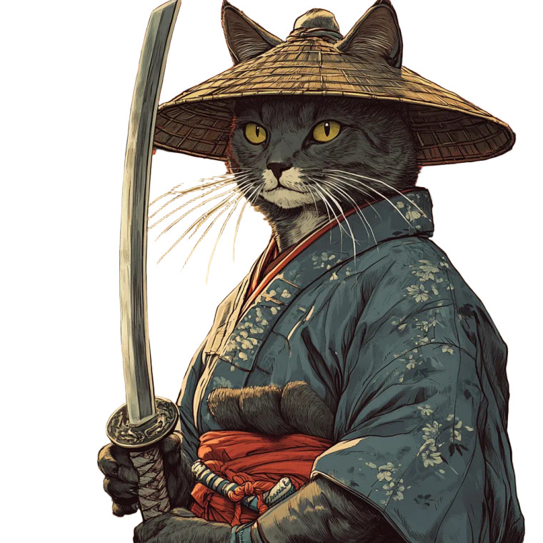 Cat Samurai Vinyl Car Decal Sticker – Waterproof & UV-Resistant 8"