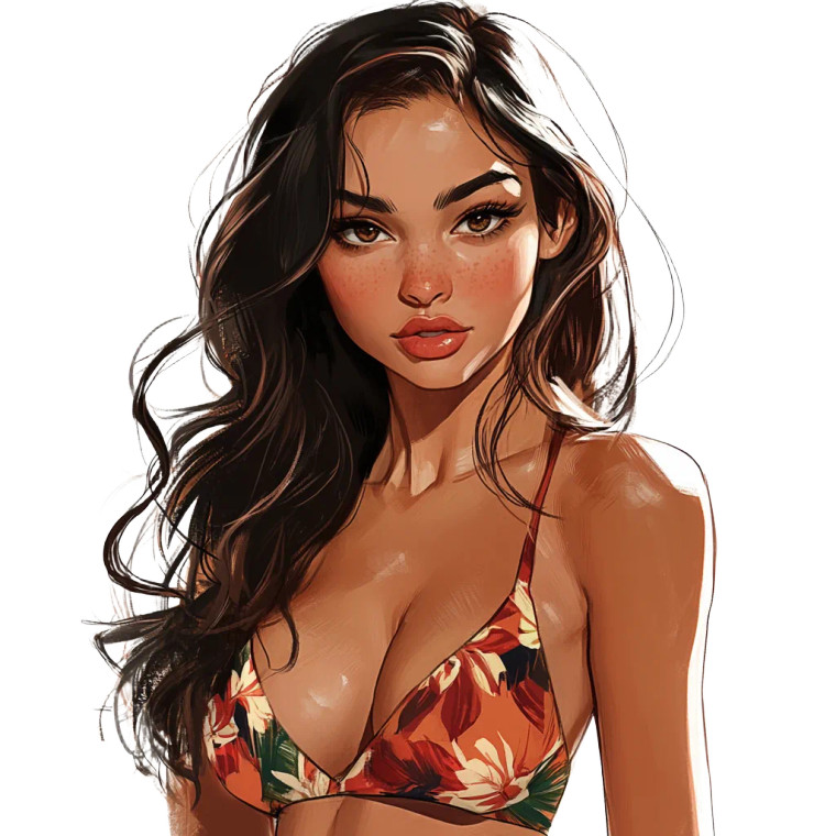 Brunette Beach Girl V2 Vinyl Car Decal Sticker – Waterproof & UV-Resistant 8"