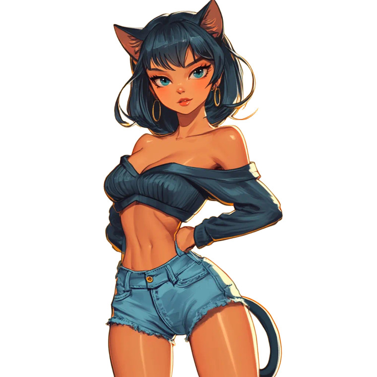 Playful Catgirl Character Vinyl Car Decal Sticker – Waterproof & UV-Resistant 8"