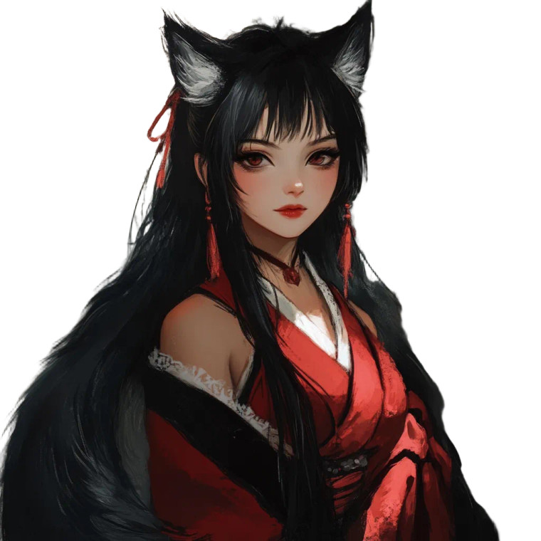 Black-Haired Kitsune Vinyl Car Decal Sticker – Waterproof & UV-Resistant 8"