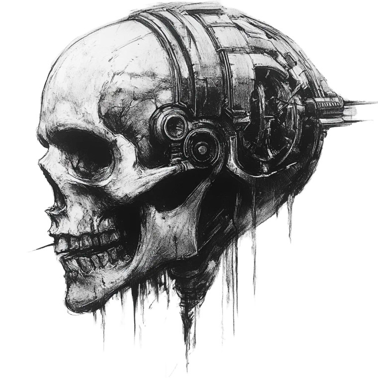 Necro Mechanical Skull Vinyl Car Decal Sticker – Waterproof & UV-Resistant 8"