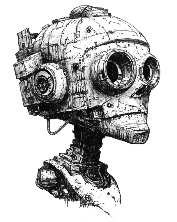 Antiquated Robot Head Vinyl Car Decal Sticker – Waterproof & UV-Resistant 8"