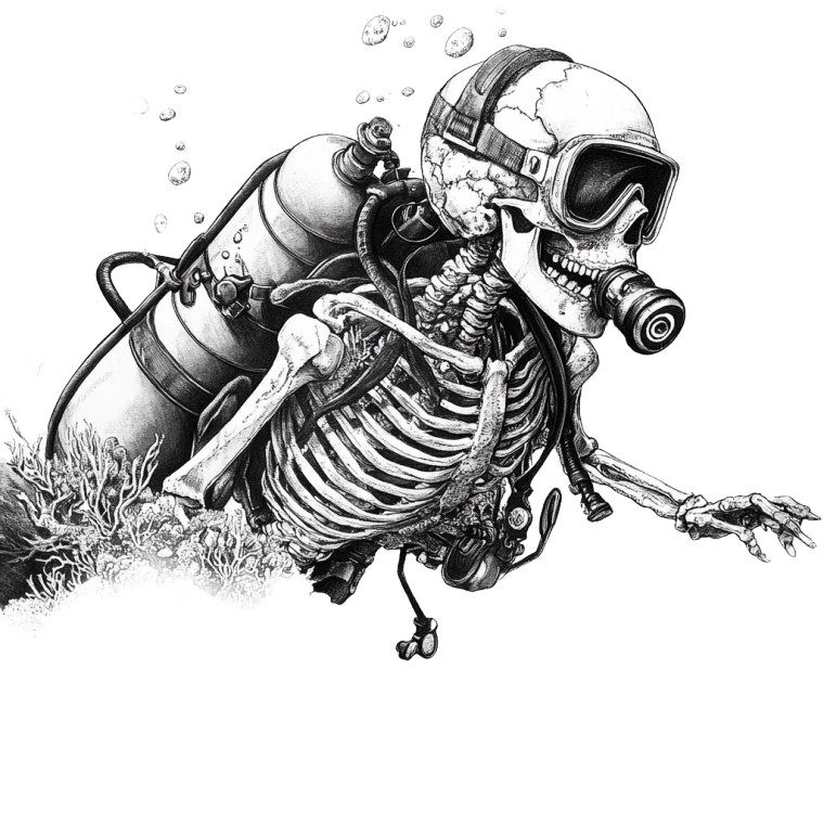 Skeleton Scuba Diving Vinyl Car Decal Sticker – Waterproof & UV-Resistant 8"