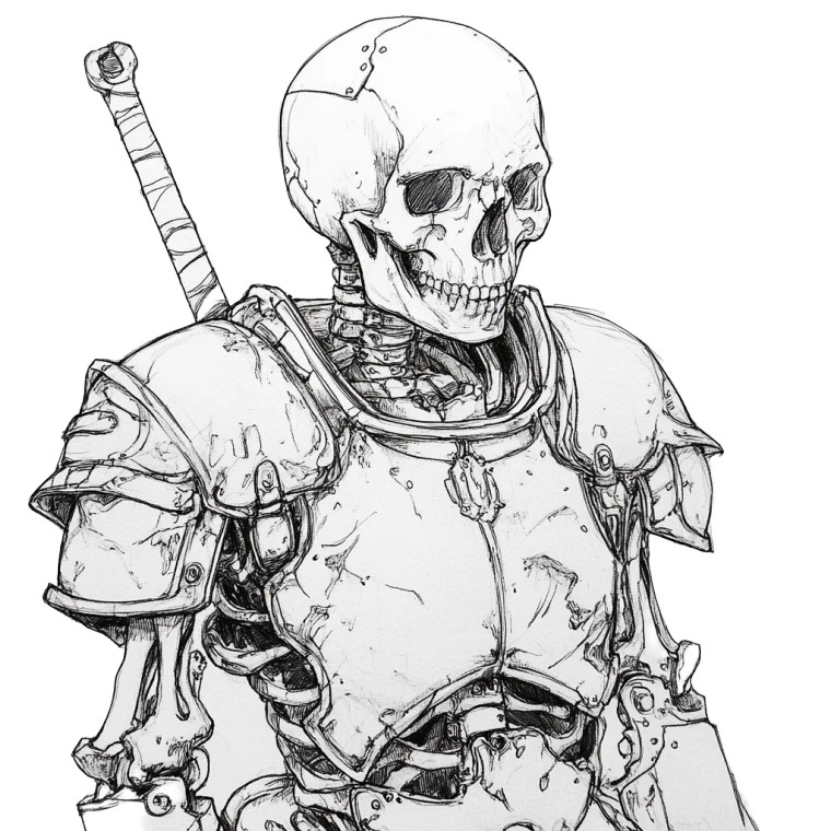 Armoured Skeleton Sketch Vinyl Car Decal Sticker – Waterproof & UV-Resistant 8"