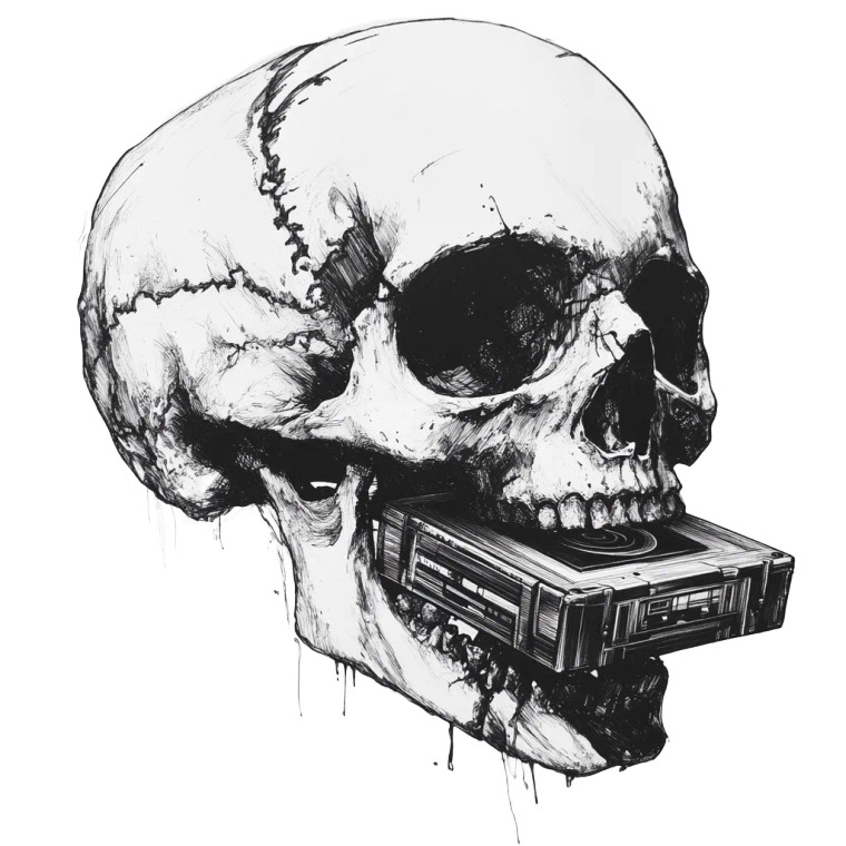 Skull With Cassette Vinyl Car Decal Sticker – Waterproof & UV-Resistant 8"