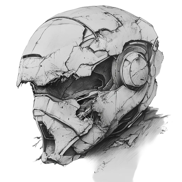 Damaged Battle Helmet Vinyl Car Decal Sticker – Waterproof & UV-Resistant 8"